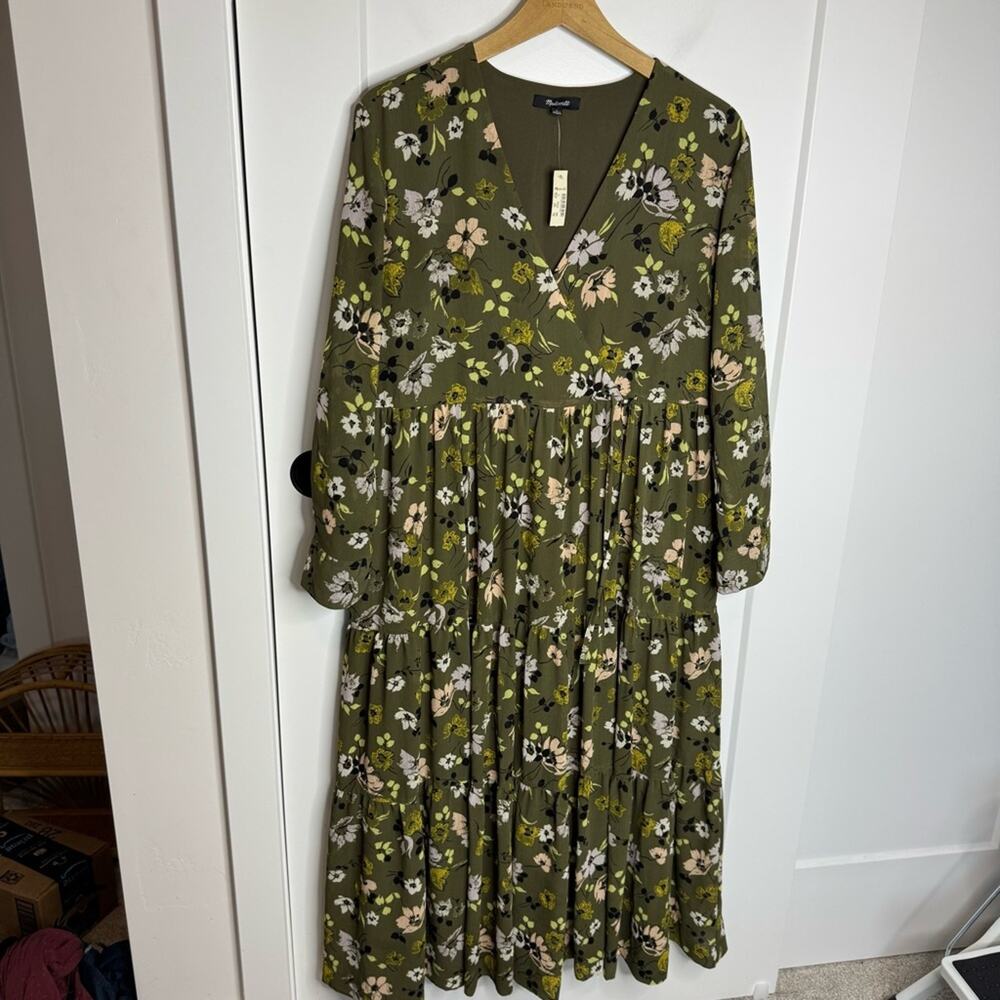 NWT Madewell Cinch Waist Tiered Midi Dress Wildblooms Floral Green Size Small - Picture 2 of 6